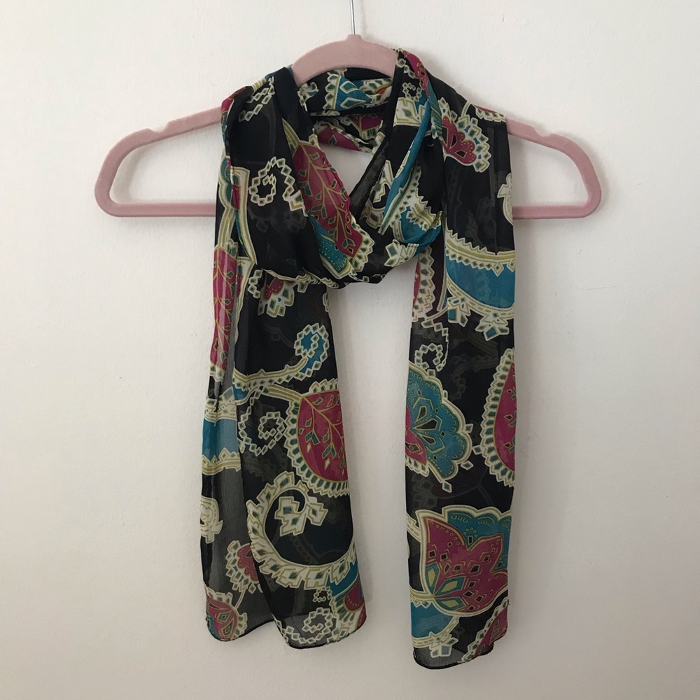 Floral & Leaf Print Semi-sheer Lightweight Patterned Scarf